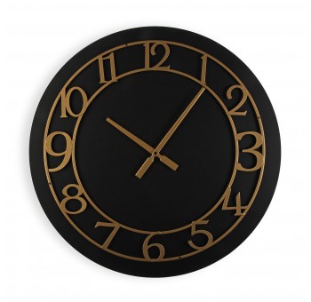 Reloj pared Xails madera negra y metal dorado