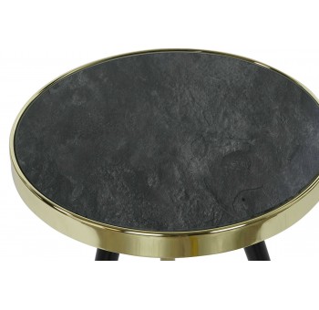 Mesa auxiliar Dolyte acero cristal redonda dorado negro detalle mármol
