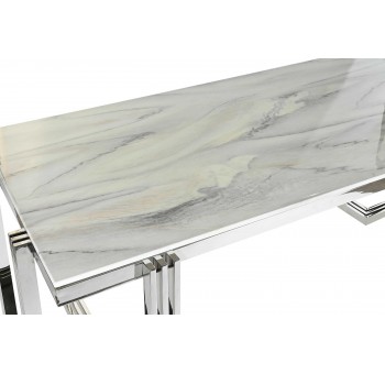 Mesa comedor Aguat acero cristal plateado detalle mármol