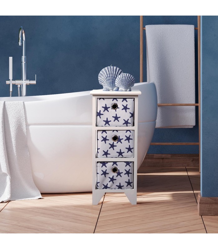 Cajonera Estrellas 3 cestos blanco y azul