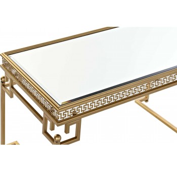 Mesa centro Monaly metal espejo dorado rectangular detalle borde decorado