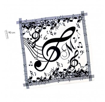 Pañuelo cuello decorado 90x90 claves musicales música