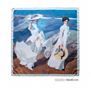 Pañuelo cuello decorado 90x90 Paseo a orillas del mar Sorolla