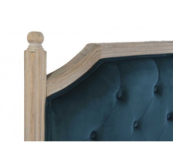 Cabecero cama Kalto lino rubberwood turquesa detalle esquinas altas redondas