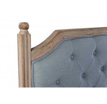 Cabecero cama Kalto lino rubberwood azul detalle esquinas altas redondas