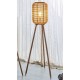 Lámpara de pie trípode pantalla bambú rejilla