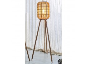 Lámpara de pie trípode pantalla bambú rejilla