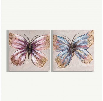 Juego de 2 cuadros lienzo Mariposas pintado al óleo