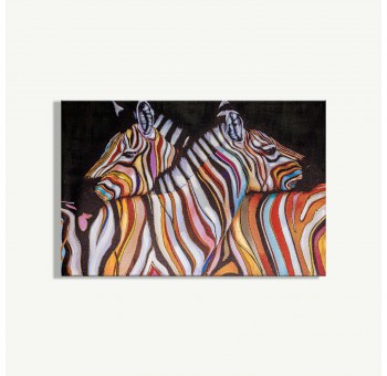 Cuadro lienzo Cebras colores pintado al óleo