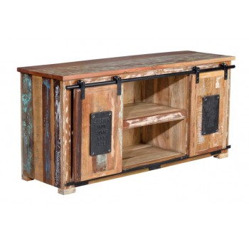 Mueble Tv Yaxkin madera reciclada 2 puertas correderas