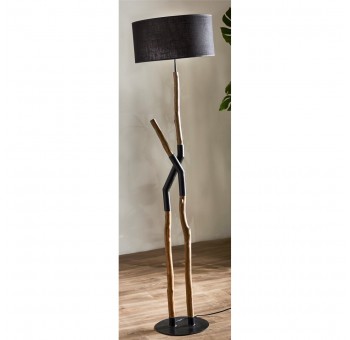 Lámpara de pie Agape madera natural pantalla negra