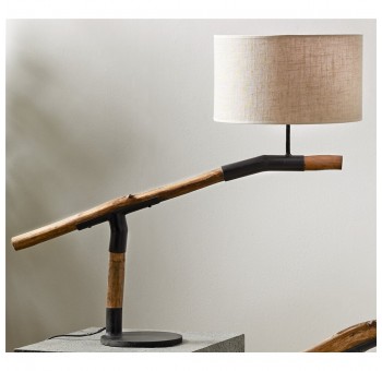 Lámpara de mesa Agape madera natural pantalla beige