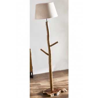 Lámpara de pie Aisopos tronco natural pantalla beige
