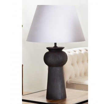 Lámpara de mesa Andreas madera negra pantalla blanca