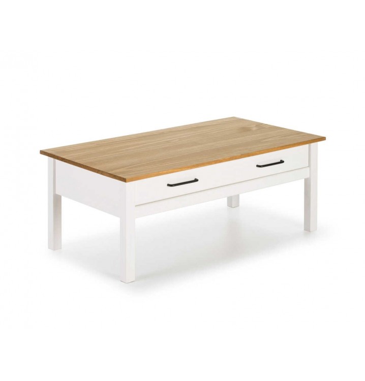 Mesa de centro Asterios madera natural y blanca 1 cajón