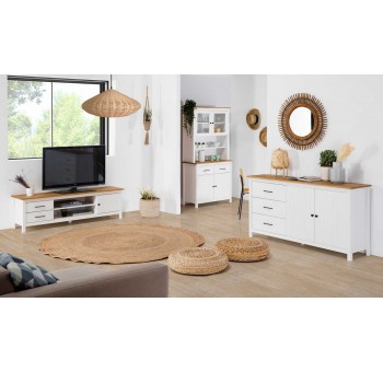 Mueble Tv Asterios madera natural y blanco 1 puerta 2 cajones