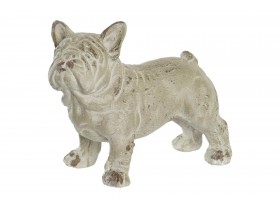 Figura Bulldy resina gris envejecido perro