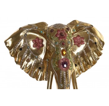 Figura Muns resina dorado elefante detalles multicolor