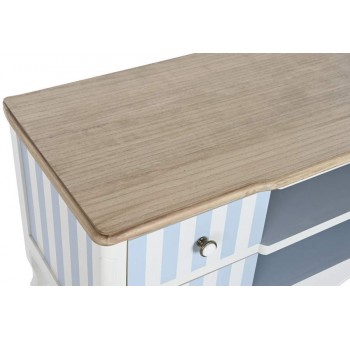 Mueble Tv Sophos madera rayas blancas y azules 4 cajones