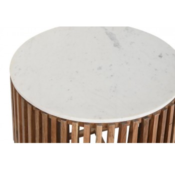 Mesa de centro redonda Sophron madera y mármol blanco