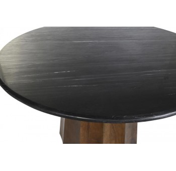 Mesa comedor redonda Stephanos madera y mármol negro
