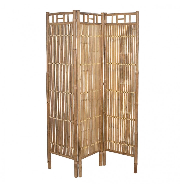 Biombo separador ambientes cañas bambú blanco base madera