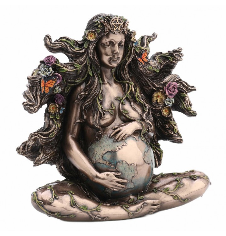 Figura escultura Gaia Madre Tierra embarazada resina bronce