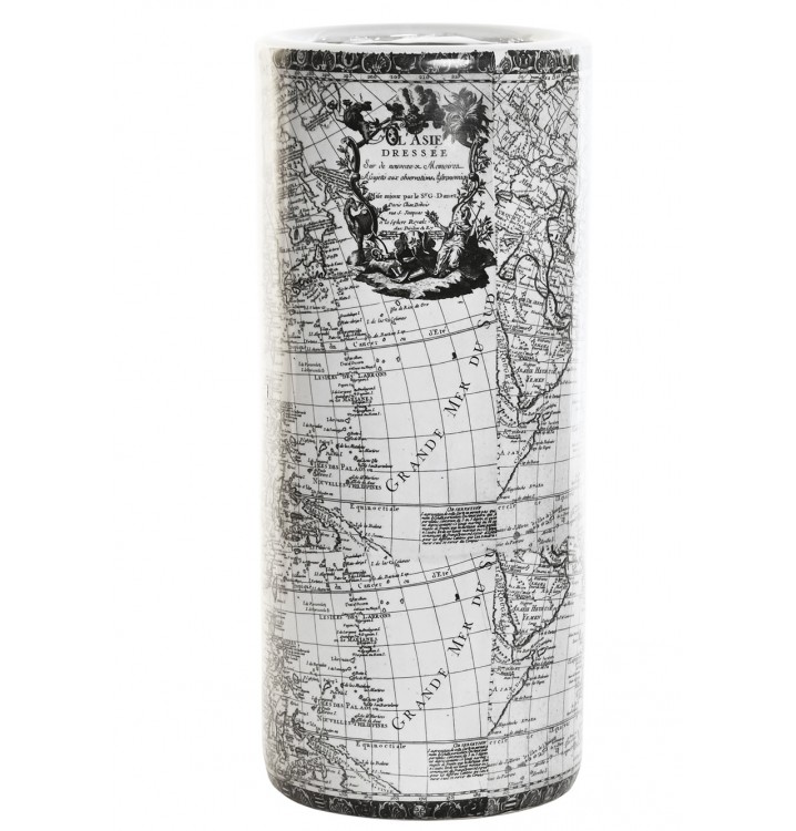 Paragüero cerámica clásico Mapa Mundi blanco y negro