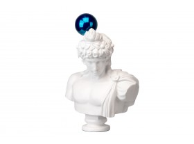 Figura decoración busto romano blanco y azul