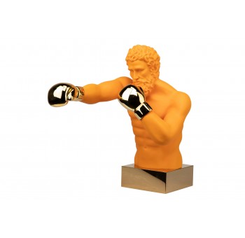 Figura decoración boxeador naranja y dorado