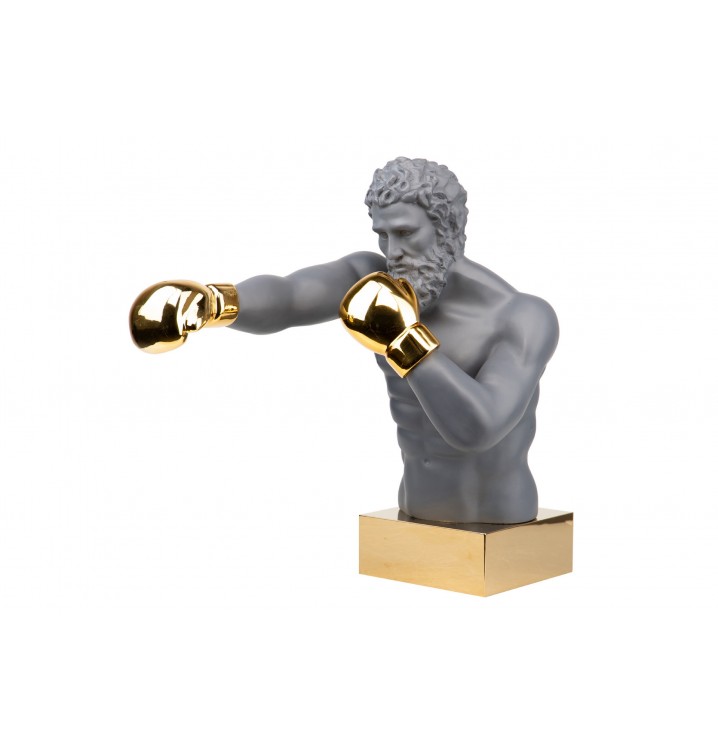 Figura decoración boxeador gris y dorado