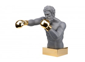 Figura decoración boxeador gris y dorado