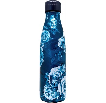 Botella 500 ml doble pared térmica acero flores azules