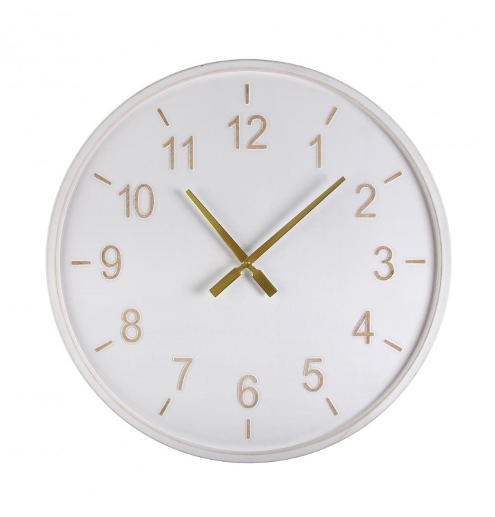 Reloj pared redondo Betel madera blanco y dorado