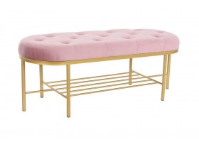 Banco pie de cama Doramer metal dorado tapizado rosa
