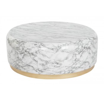 Mesa de centro redonda Brigid simil mármol blanco 119x119x45