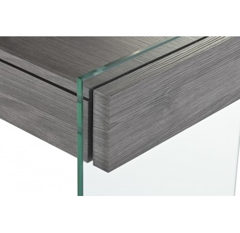 Consola Ostin cristal y madera gris 2 cajones 120x40x76