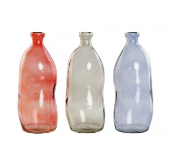 Jarrón botella irregular cristal reciclado colores