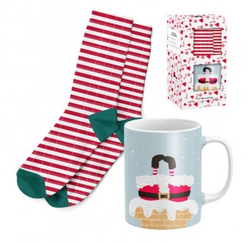 Taza mug y calcetines Navidad Papa Noel