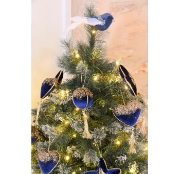 Bola decoración árbol Navidad azul y dorado aterciopelado