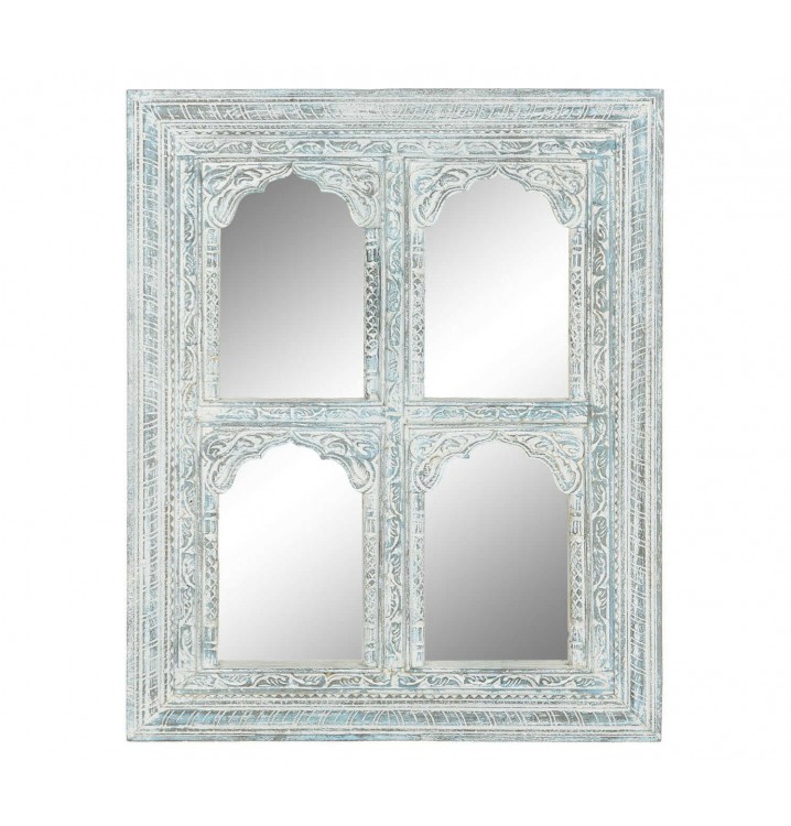 Espejo pared indio 110X8X120 madera tallada turquesa