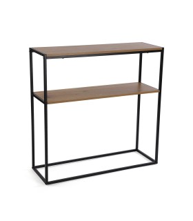 Consola doble Fayme madera oscura metal negra 90x30x90