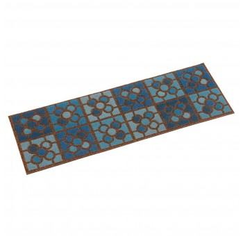 Felpudo rectangular mosaico azul 25x75