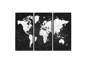 Tríptico cuadros Mapa del Mundo enmarcado negro