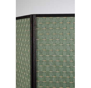 Biombo 3 paneles Papelet madera de álamo y bambú verde 135X180