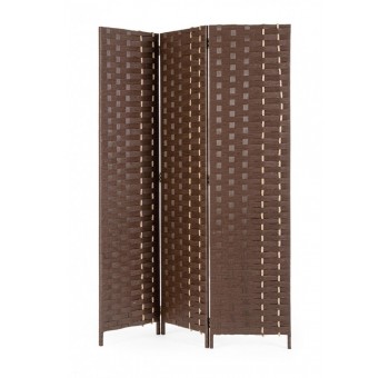 Biombo 3 paneles Papelet madera de álamo y paja marrón 135X180