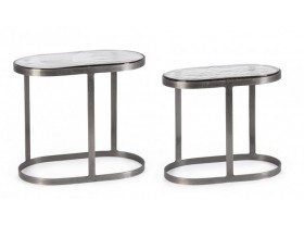 Set 2 mesas auxiliares ovaladas Sarkans acero níquel y vidrio
