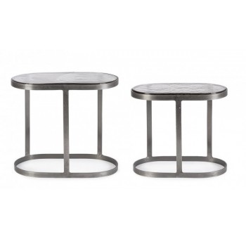 Set 2 mesas auxiliares ovaladas Sarkans acero níquel y vidrio