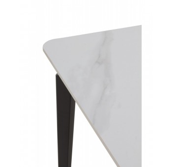Mesa comedor cerámica 140x80 blanca patas metal negras