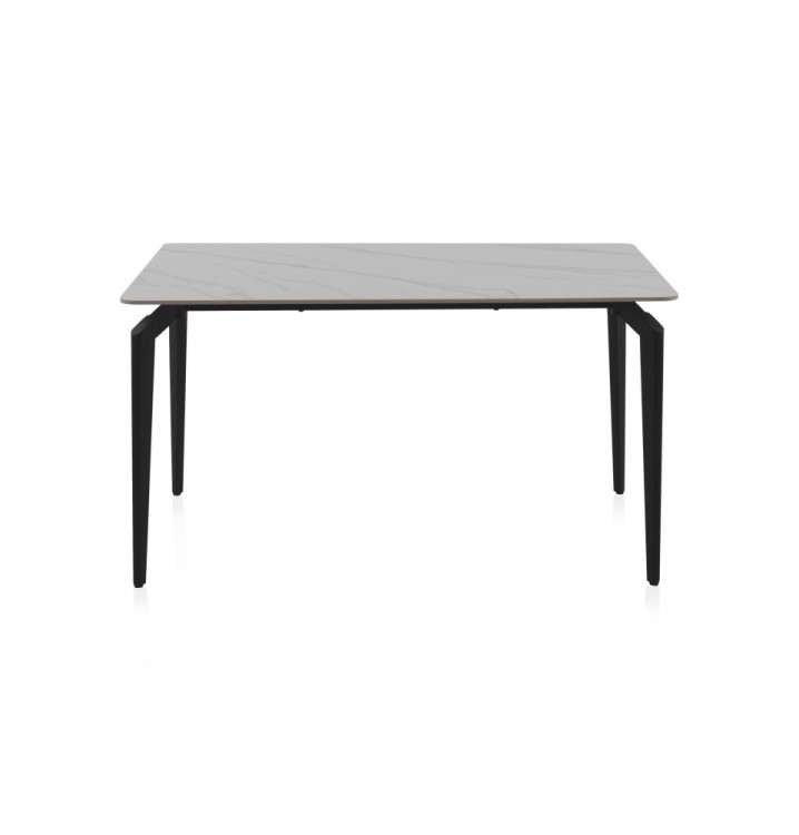 Mesa comedor cerámica 140x80 blanca patas metal negras